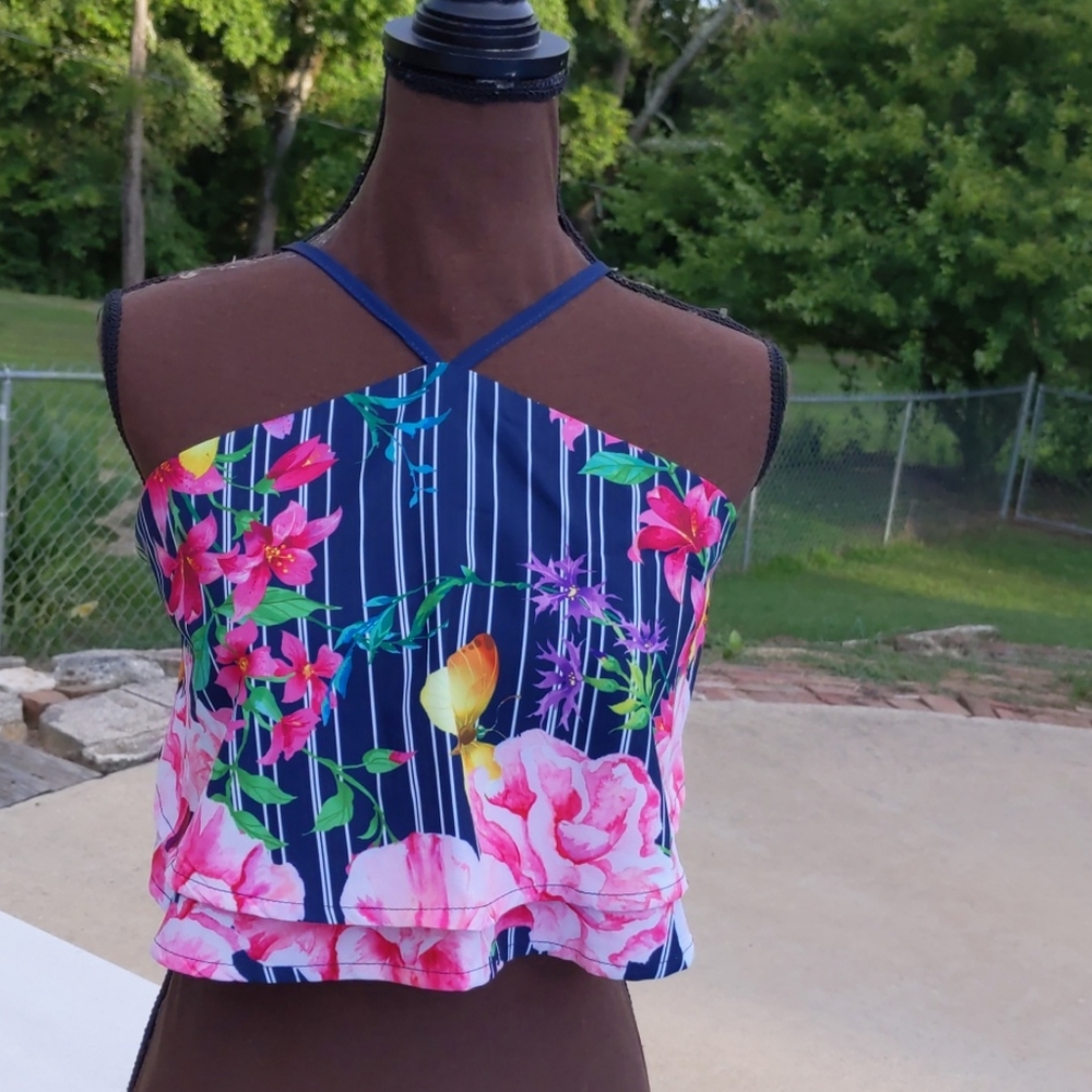 Luxmi Navy & Pink Floral Print Halter Top